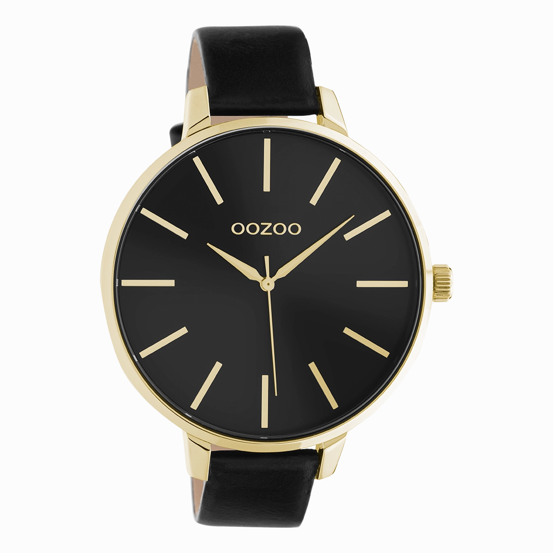 Gold coloured OOZOO watch with black leather strap - C10844