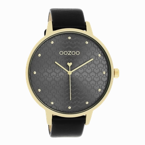 Gold coloured OOZOO watch with black leather strap - C11039
