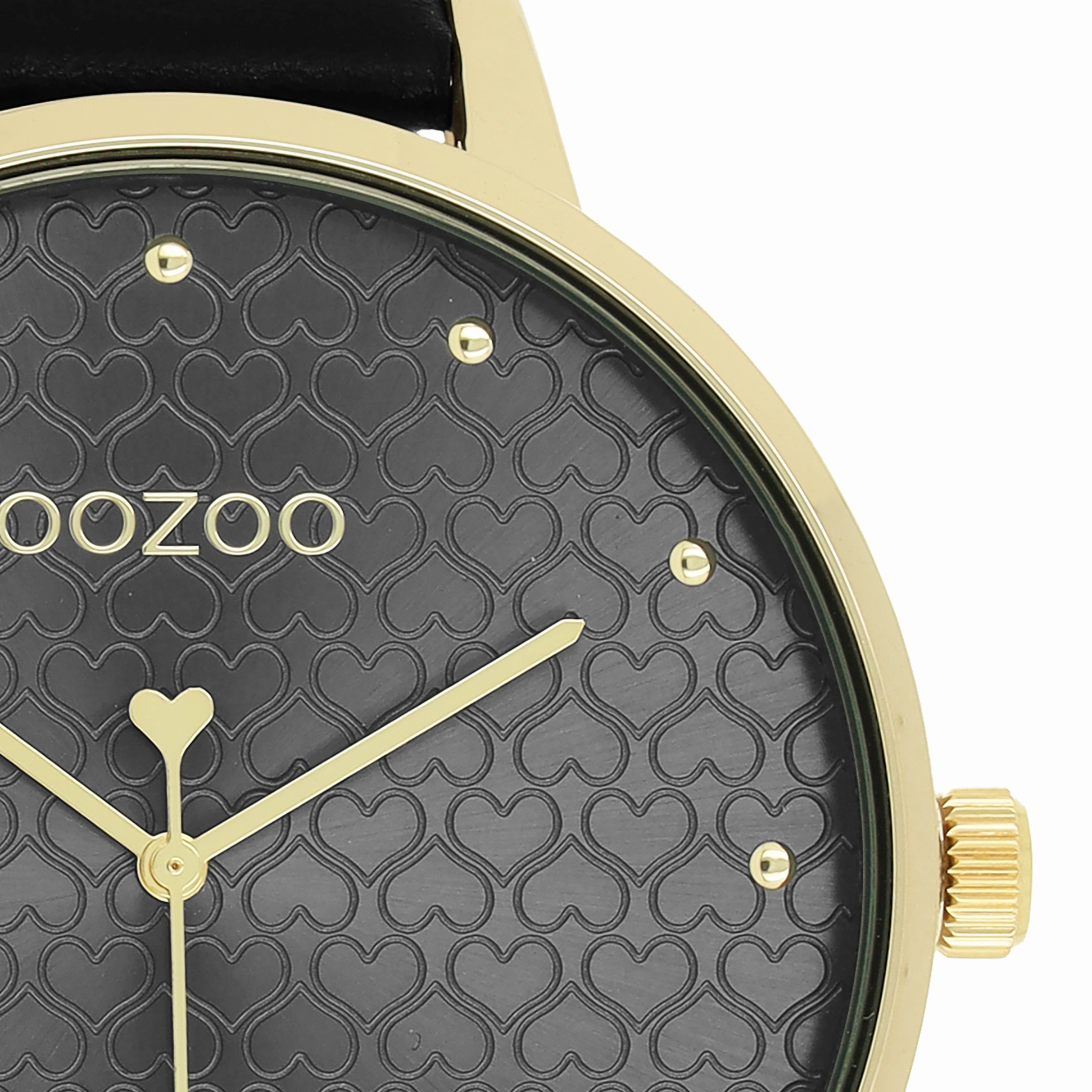 Gold coloured OOZOO watch with black leather strap - C11039