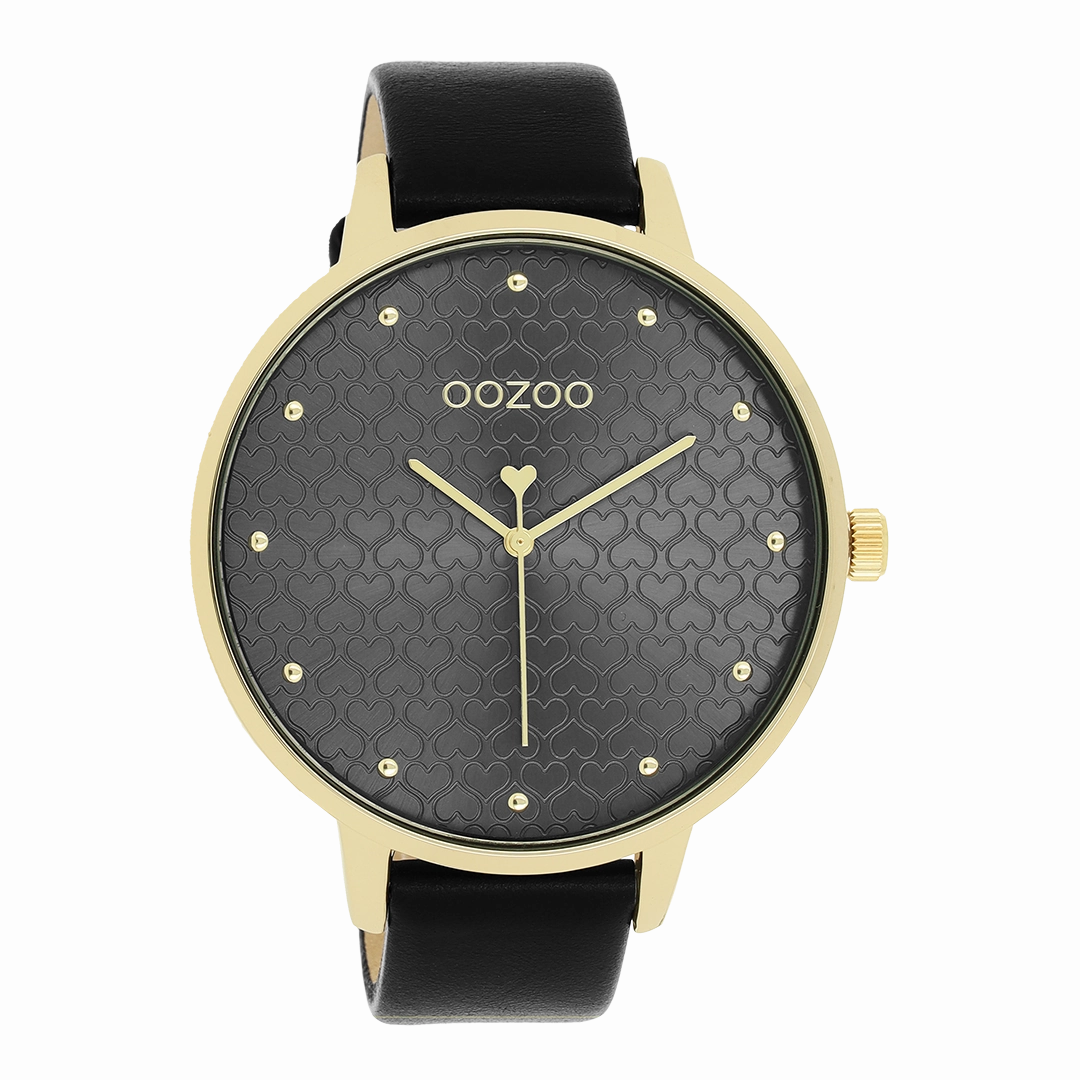 Gold coloured OOZOO watch with black leather strap - C11039