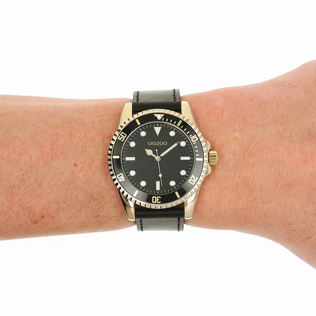 Gold coloured OOZOO watch with black leather strap - C11115