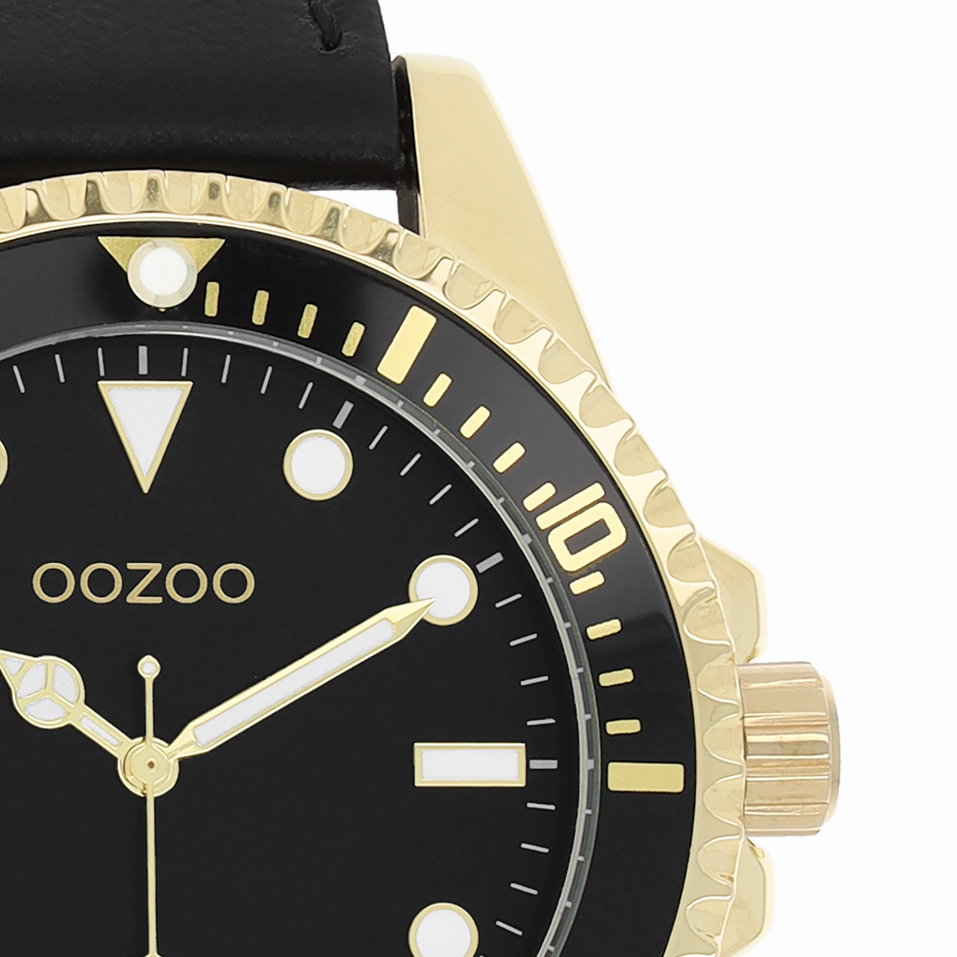 Gold coloured OOZOO watch with black leather strap - C11115