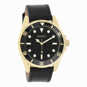 Gold coloured OOZOO watch with black leather strap - C11115