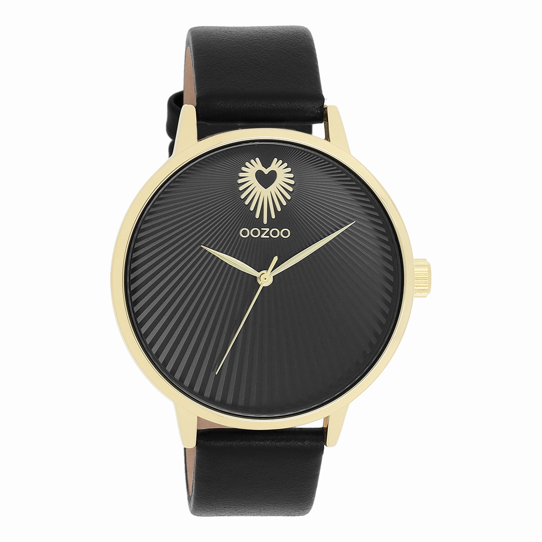 Gold coloured OOZOO watch with black leather strap - C11242