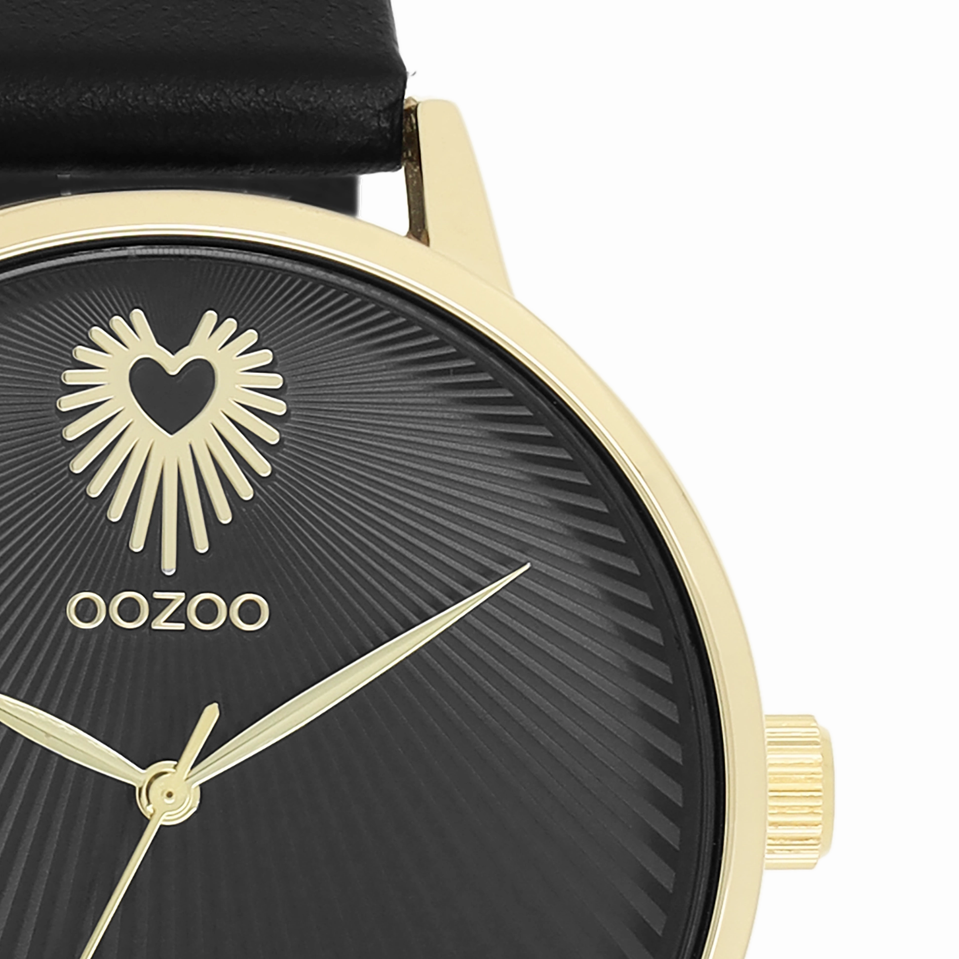 Gold coloured OOZOO watch with black leather strap - C11242