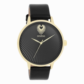 Gold coloured OOZOO watch with black leather strap - C11242