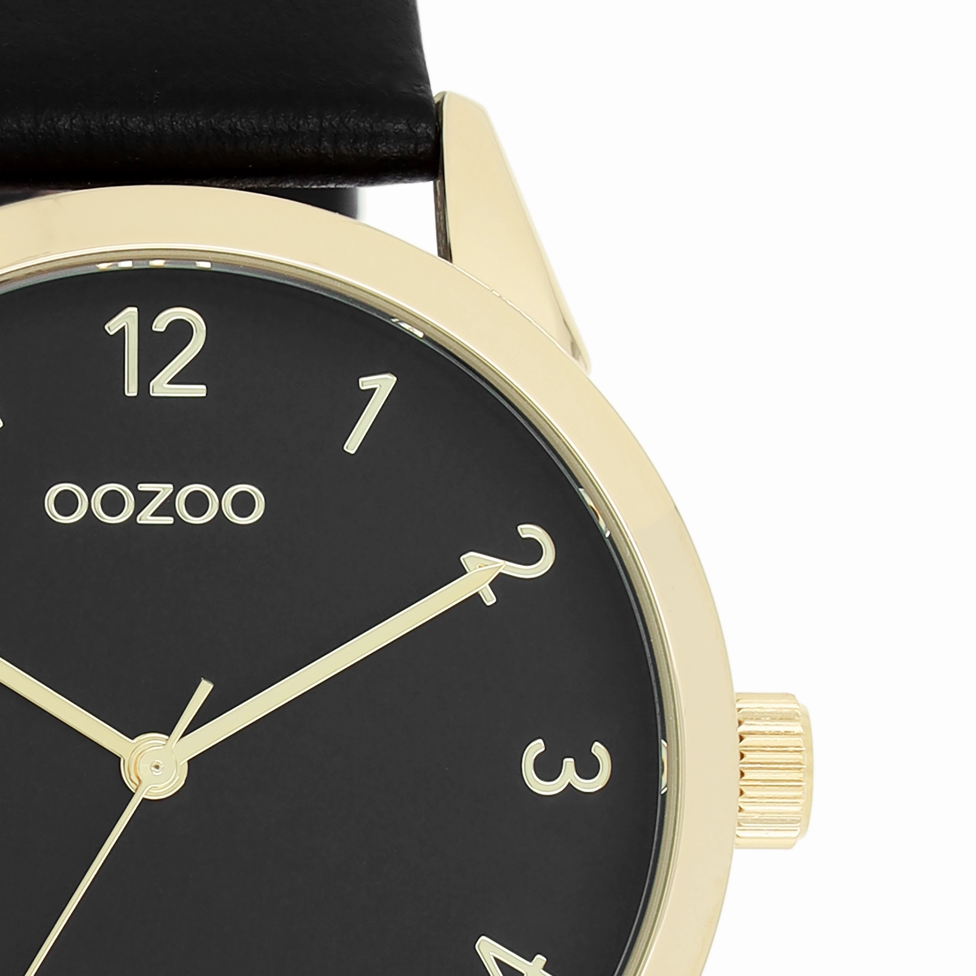 Gold coloured OOZOO watch with black leather strap - C11329