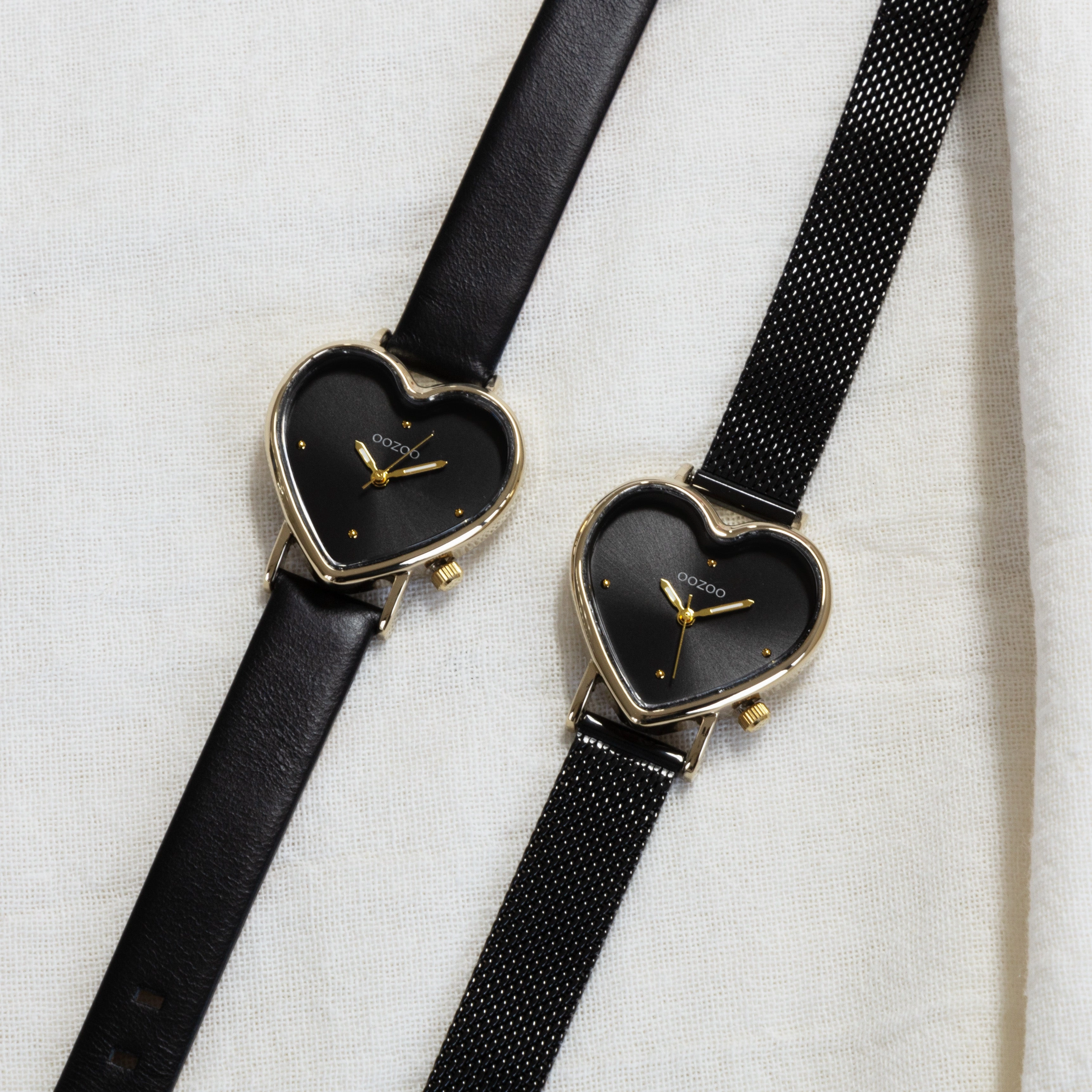 Gold coloured OOZOO watch with black metal mesh bracelet - C11447