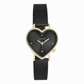 Gold coloured OOZOO watch with black metal mesh bracelet - C11447