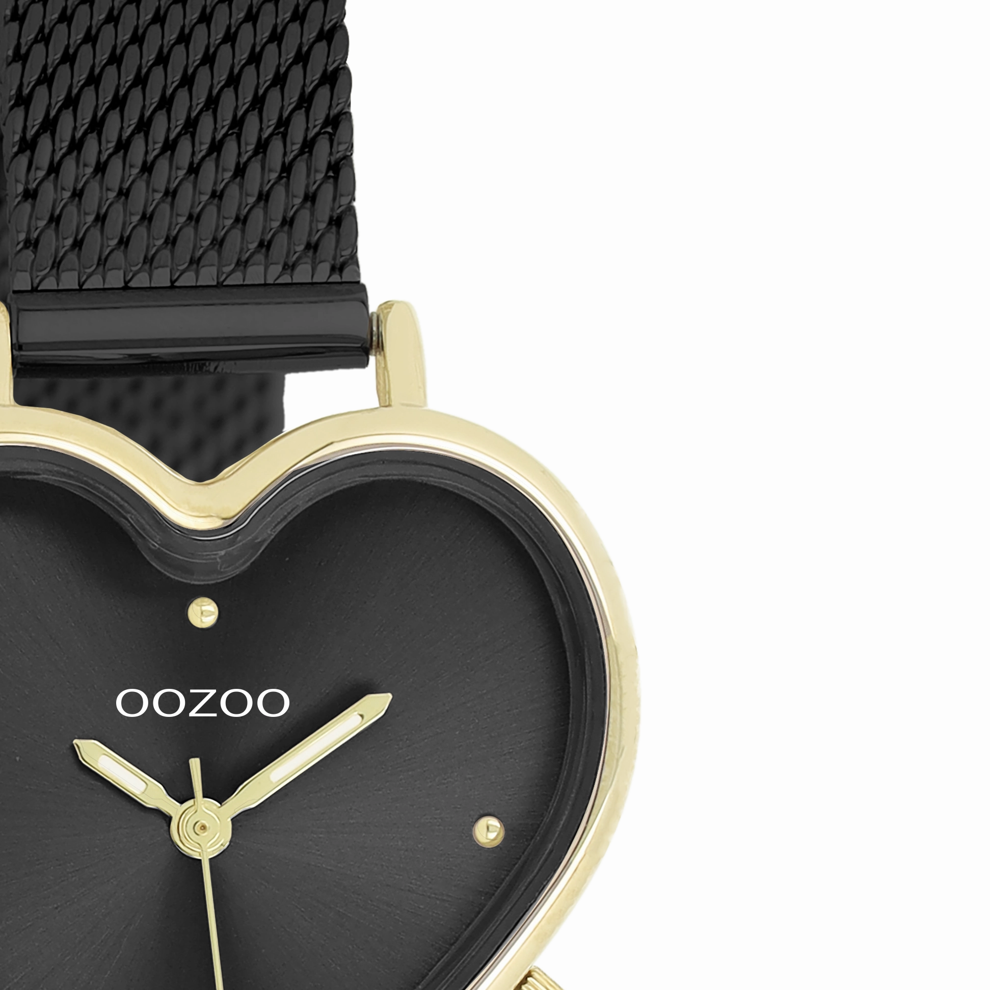 Gold coloured OOZOO watch with black metal mesh bracelet - C11447