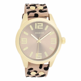 Gold coloured OOZOO watch with brown leather strap - C1097
