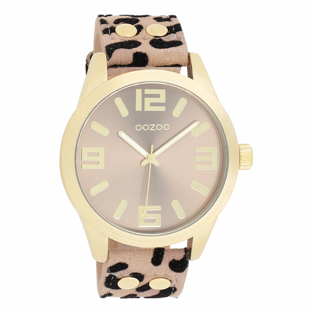 Gold coloured OOZOO watch with brown leather strap - C1097