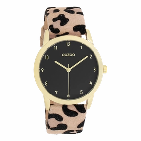Gold coloured OOZOO watch with brown leather strap - C11373