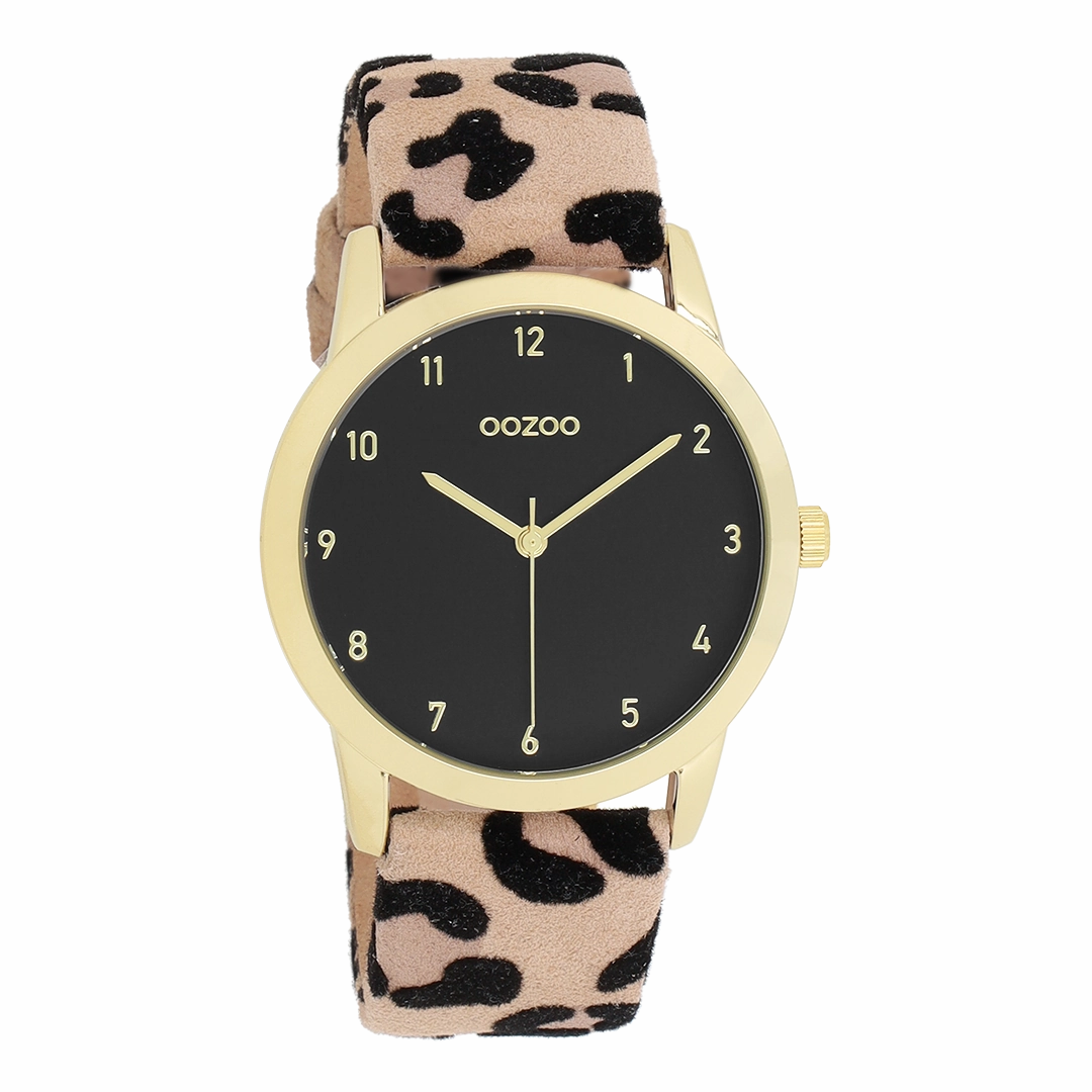 Gold coloured OOZOO watch with brown leather strap - C11373