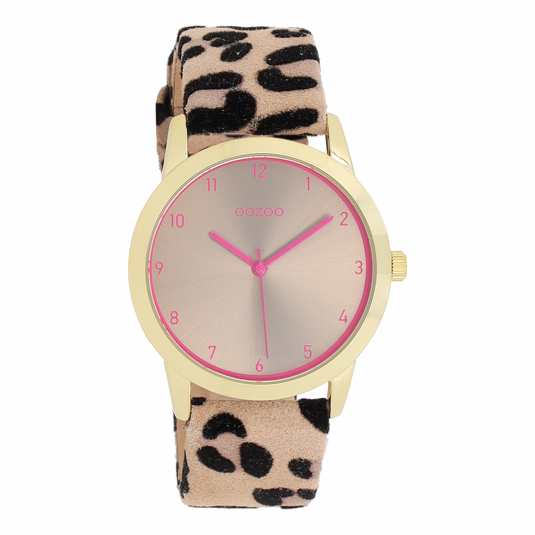 Gold coloured OOZOO watch with brown leather strap - C11374