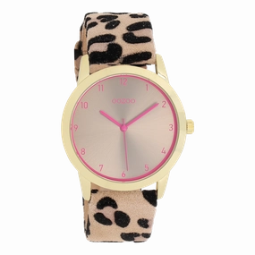 Gold coloured OOZOO watch with brown leather strap - C11374