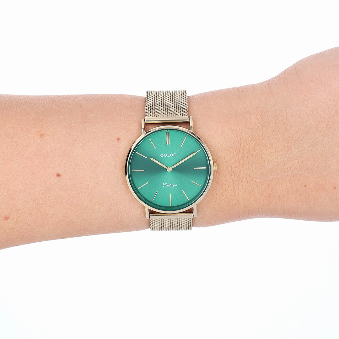Gold coloured OOZOO watch with gold coloured metal mesh bracelet - C20295