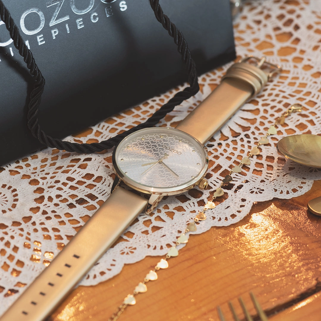 Gold coloured OOZOO watch with leather strap - C11035