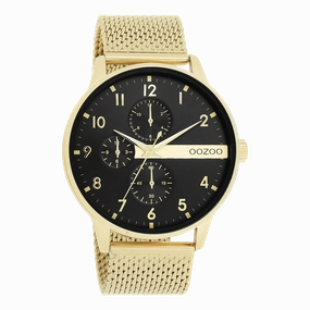 Gold coloured OOZOO watch with metal mesh bracelet - C11302