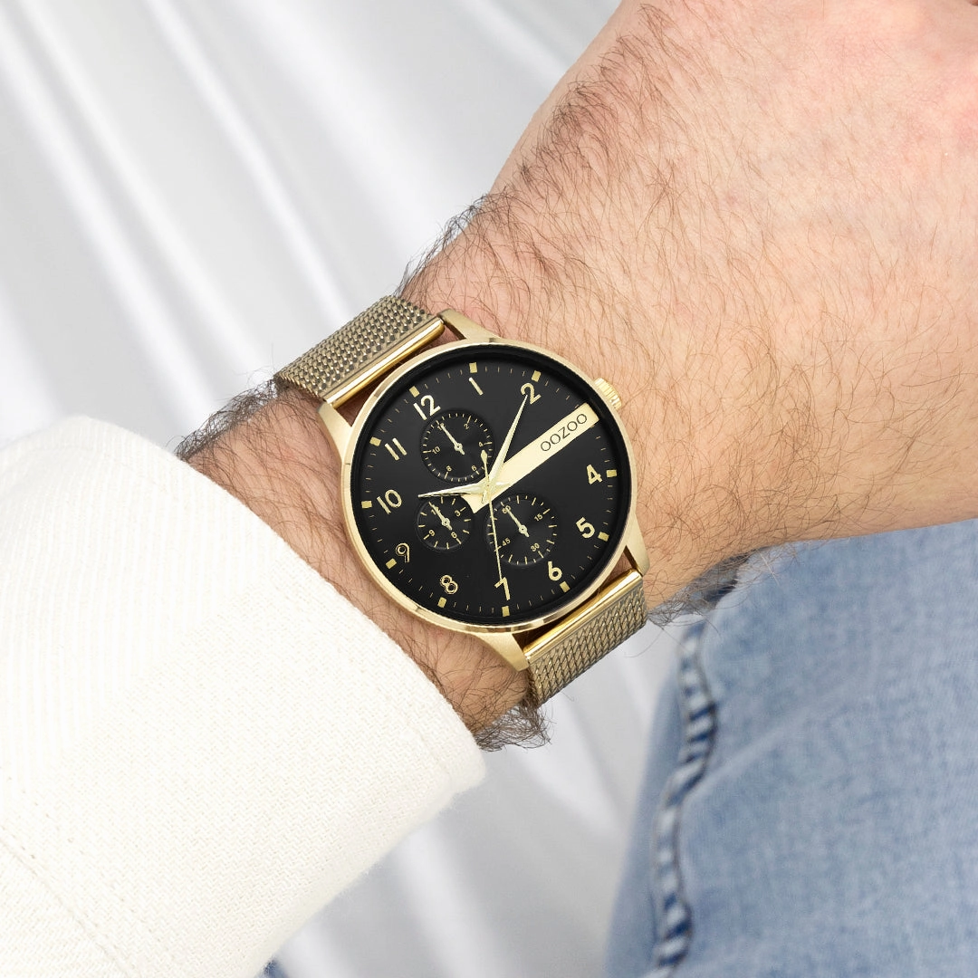 Gold coloured OOZOO watch with metal mesh bracelet - C11302