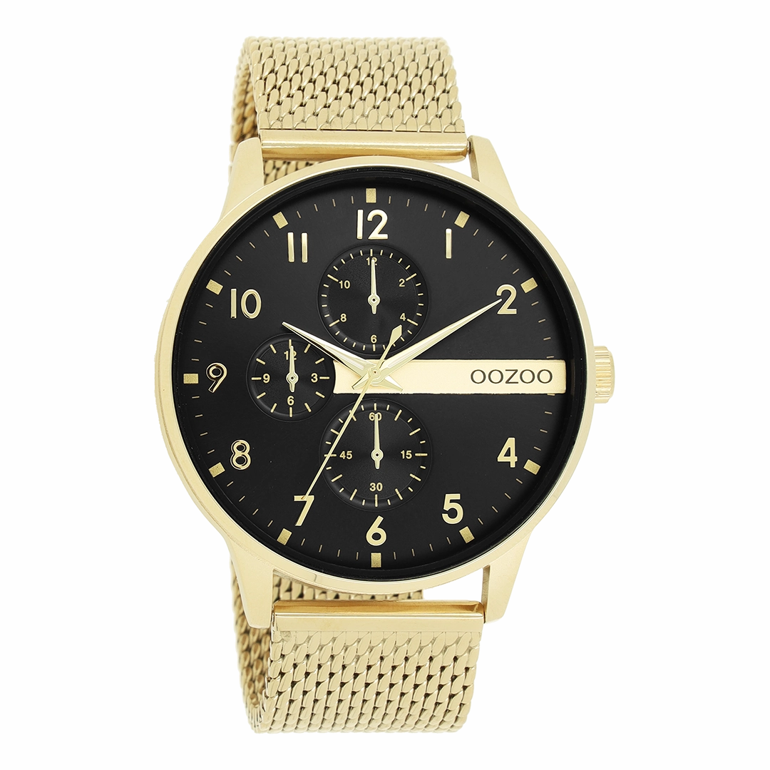 Gold coloured OOZOO watch with metal mesh bracelet - C11302