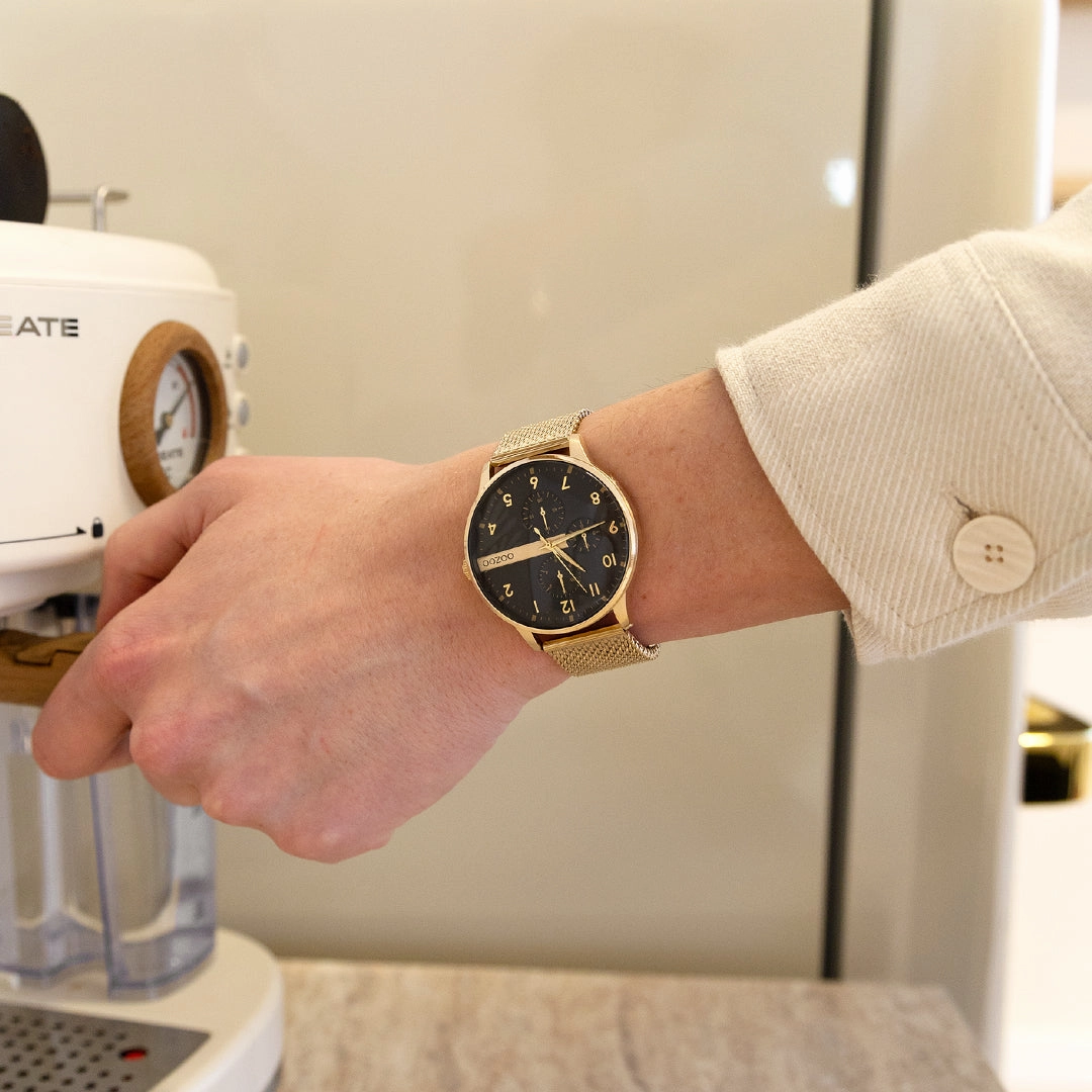 Gold coloured OOZOO watch with metal mesh bracelet - C11302