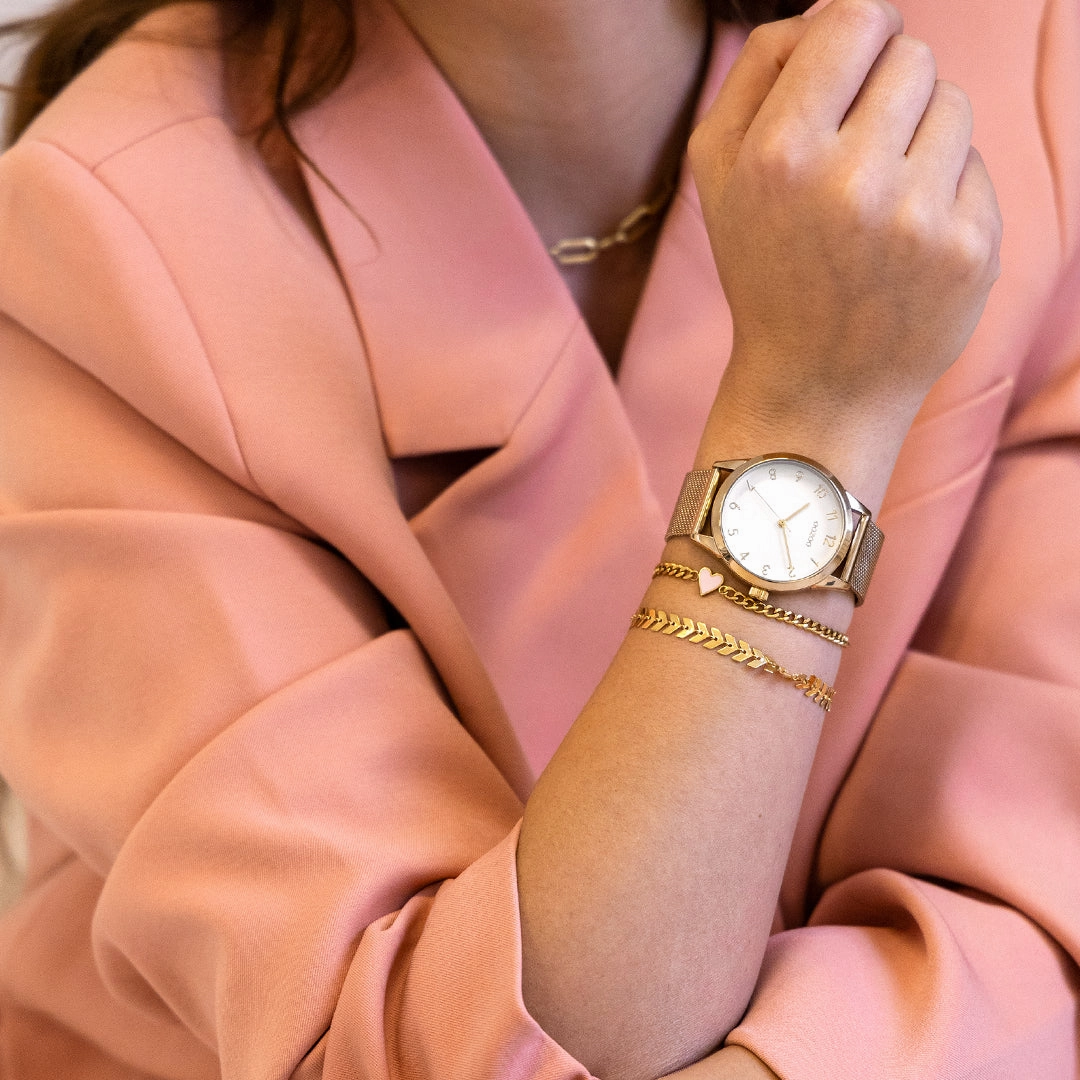 Gold coloured OOZOO watch with metal mesh bracelet - C11322
