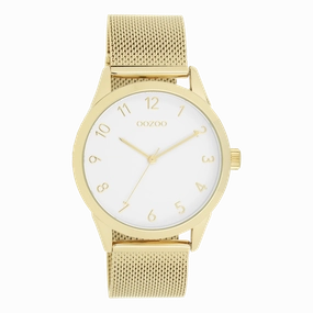 Gold coloured OOZOO watch with metal mesh bracelet - C11322