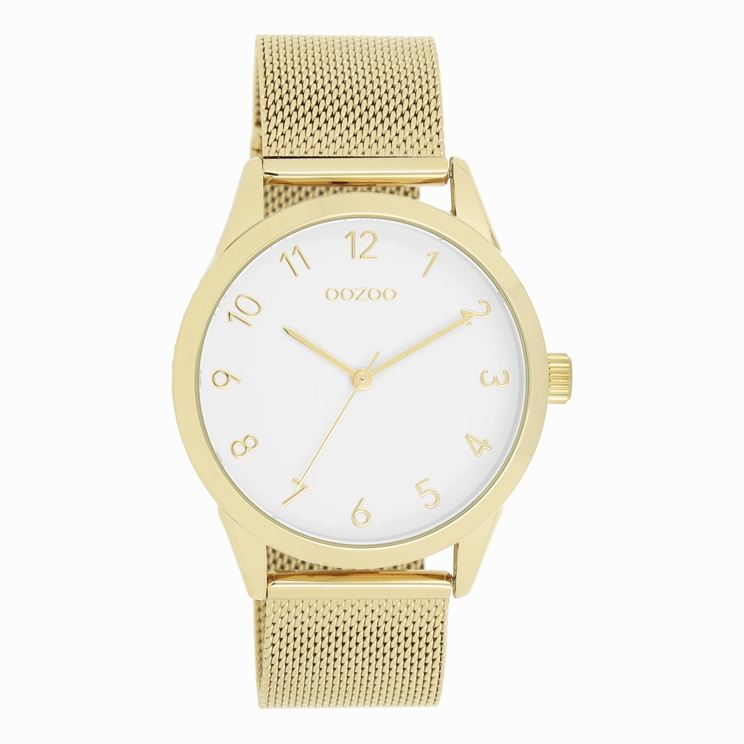 Gold coloured OOZOO watch with metal mesh bracelet - C11322