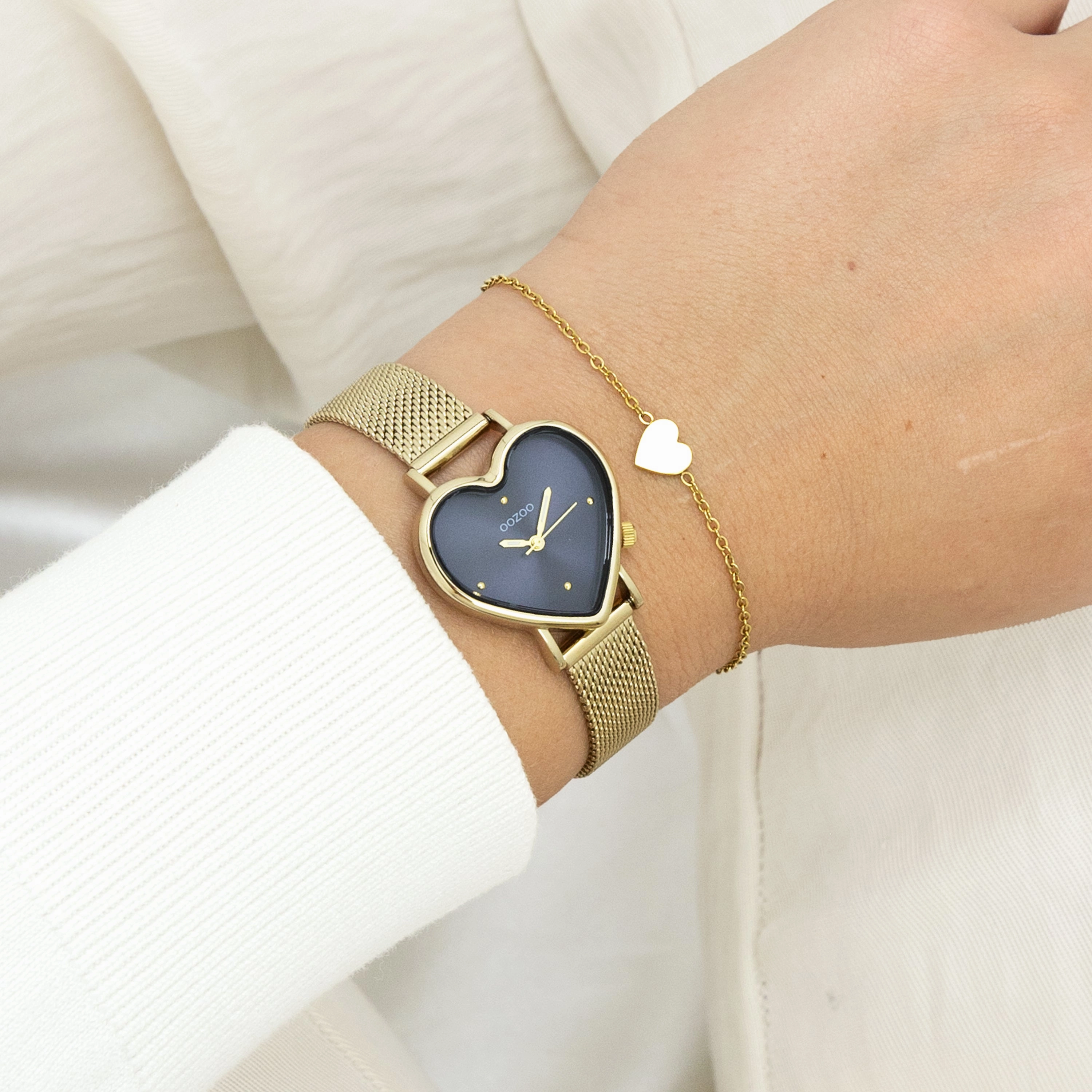 Gold coloured OOZOO watch with metal mesh bracelet - C11446