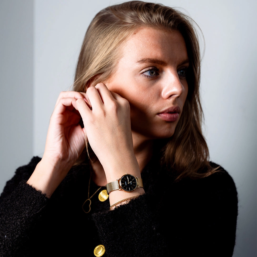 Gold coloured OOZOO watch with metal mesh bracelet - C20232