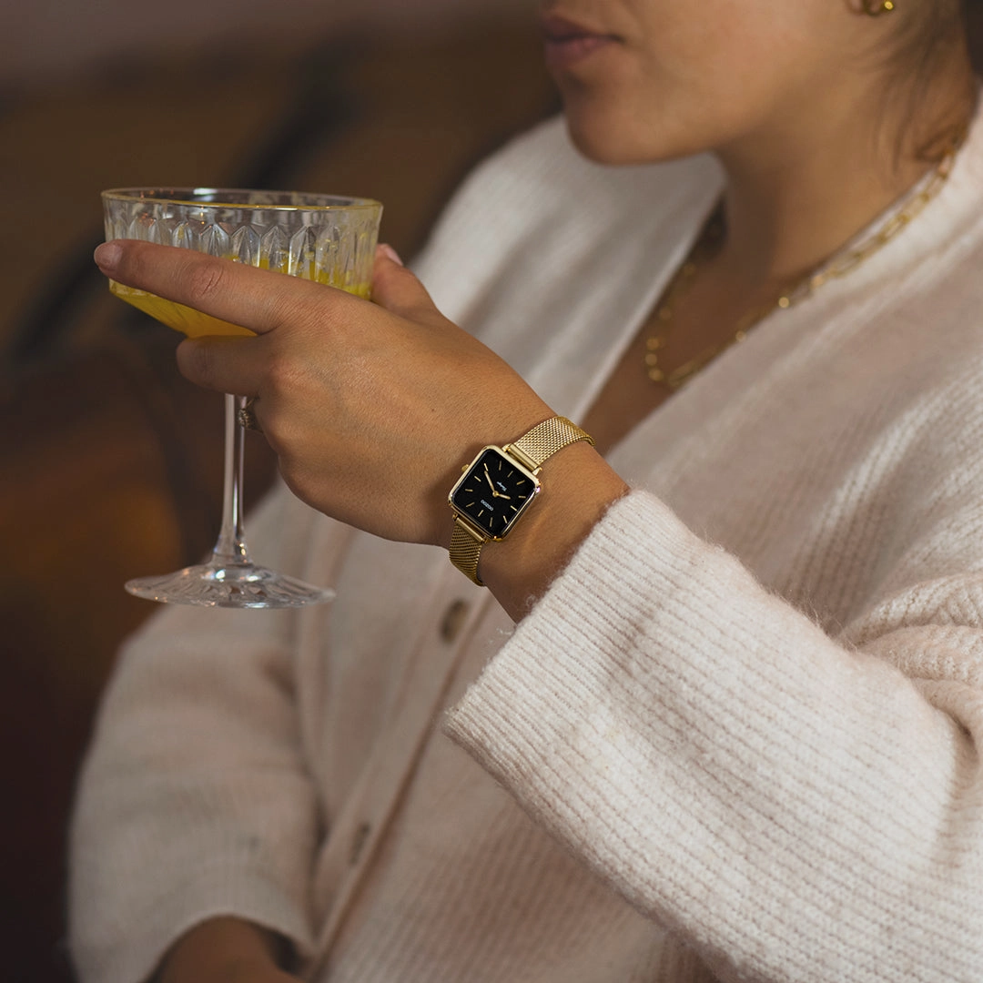 Gold coloured OOZOO watch with metal mesh bracelet - C20264