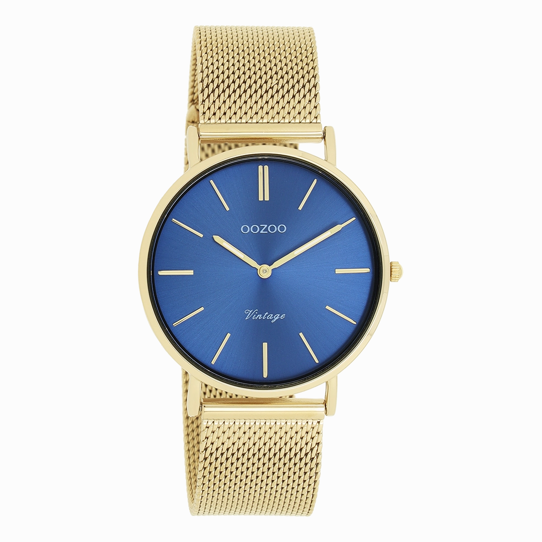 Gold coloured OOZOO watch with metal mesh bracelet - C20291