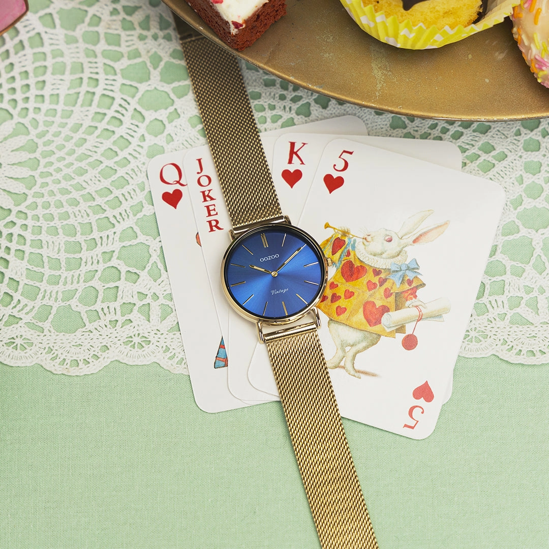 Gold coloured OOZOO watch with metal mesh bracelet - C20291