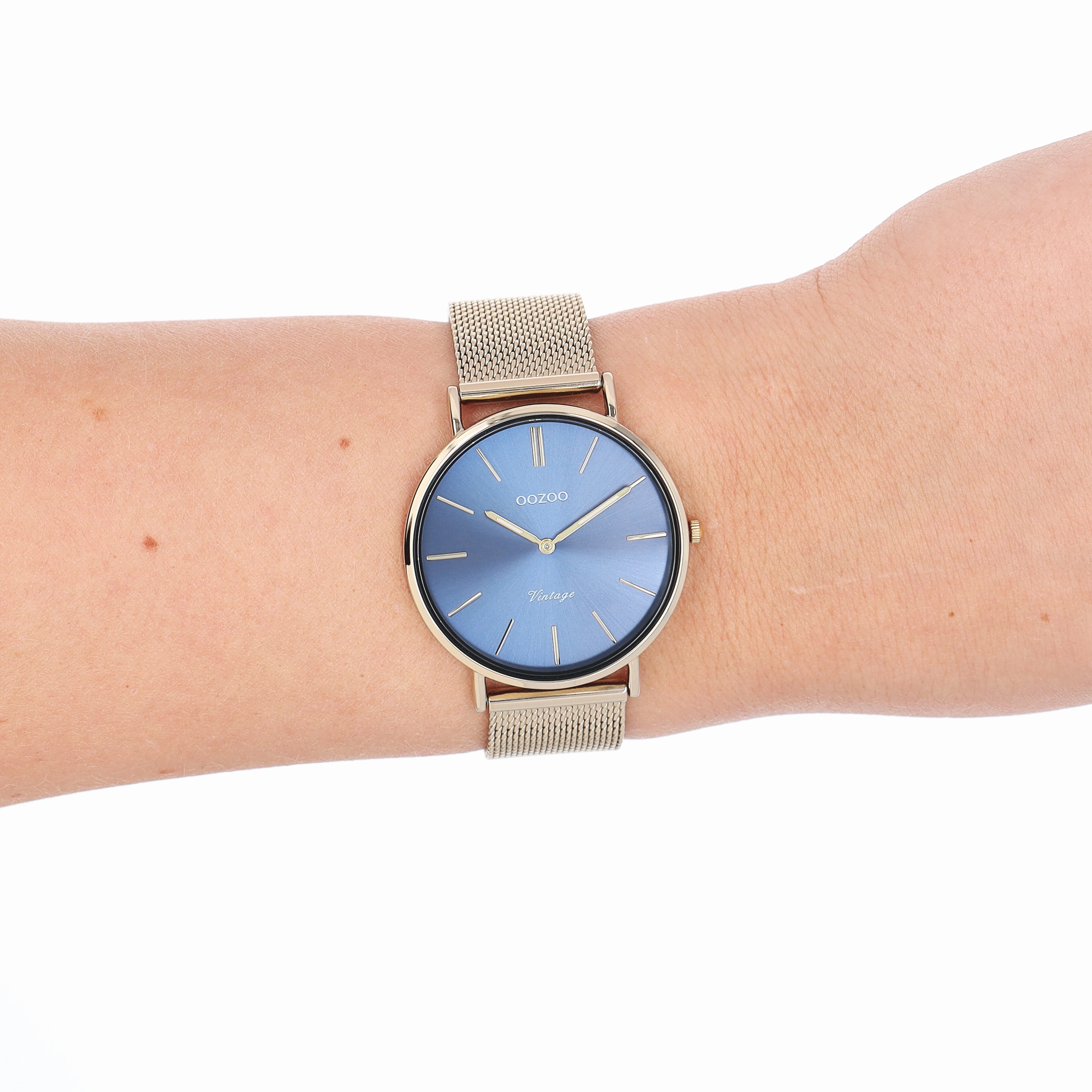 Gold coloured OOZOO watch with metal mesh bracelet - C20291