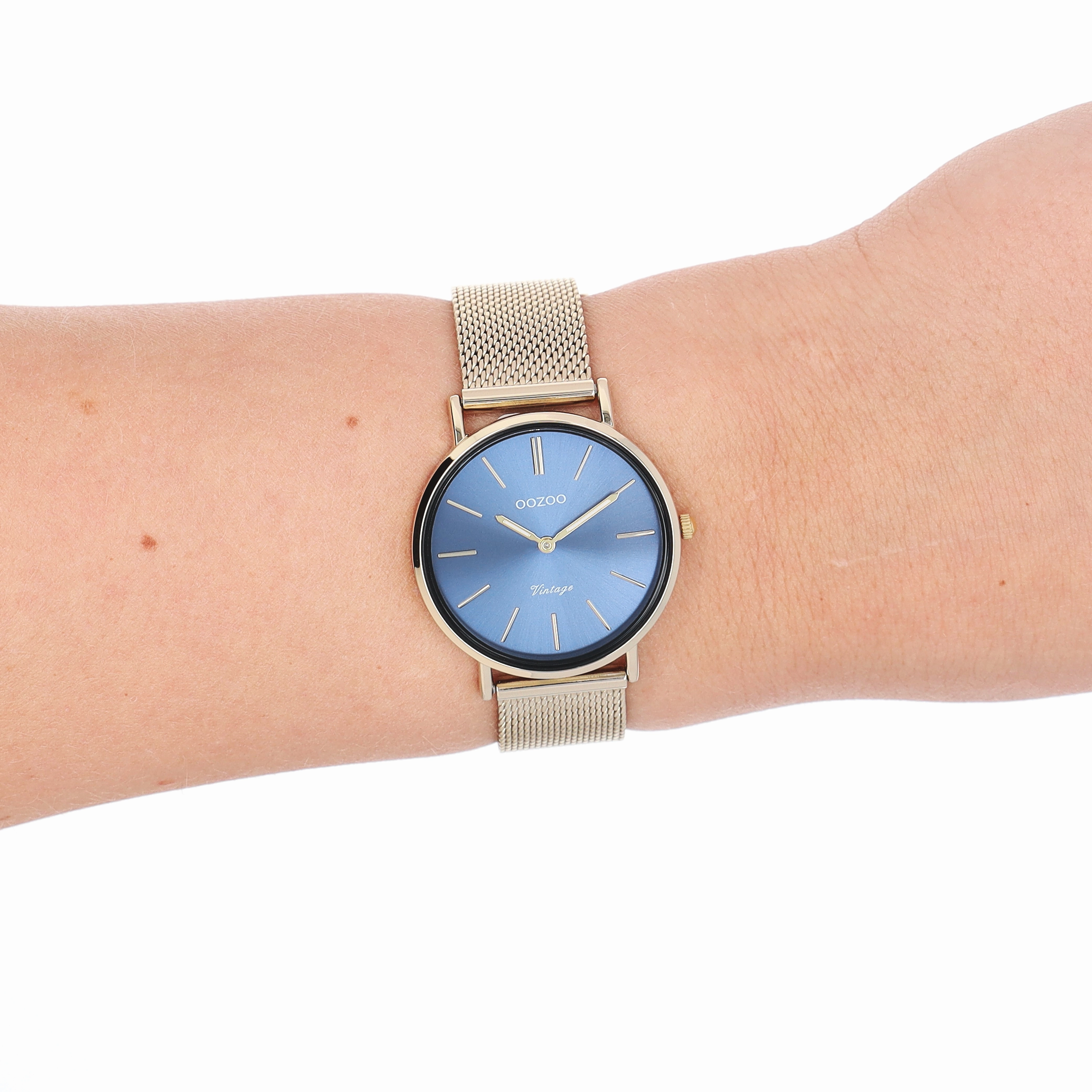 Gold coloured OOZOO watch with metal mesh bracelet - C20292