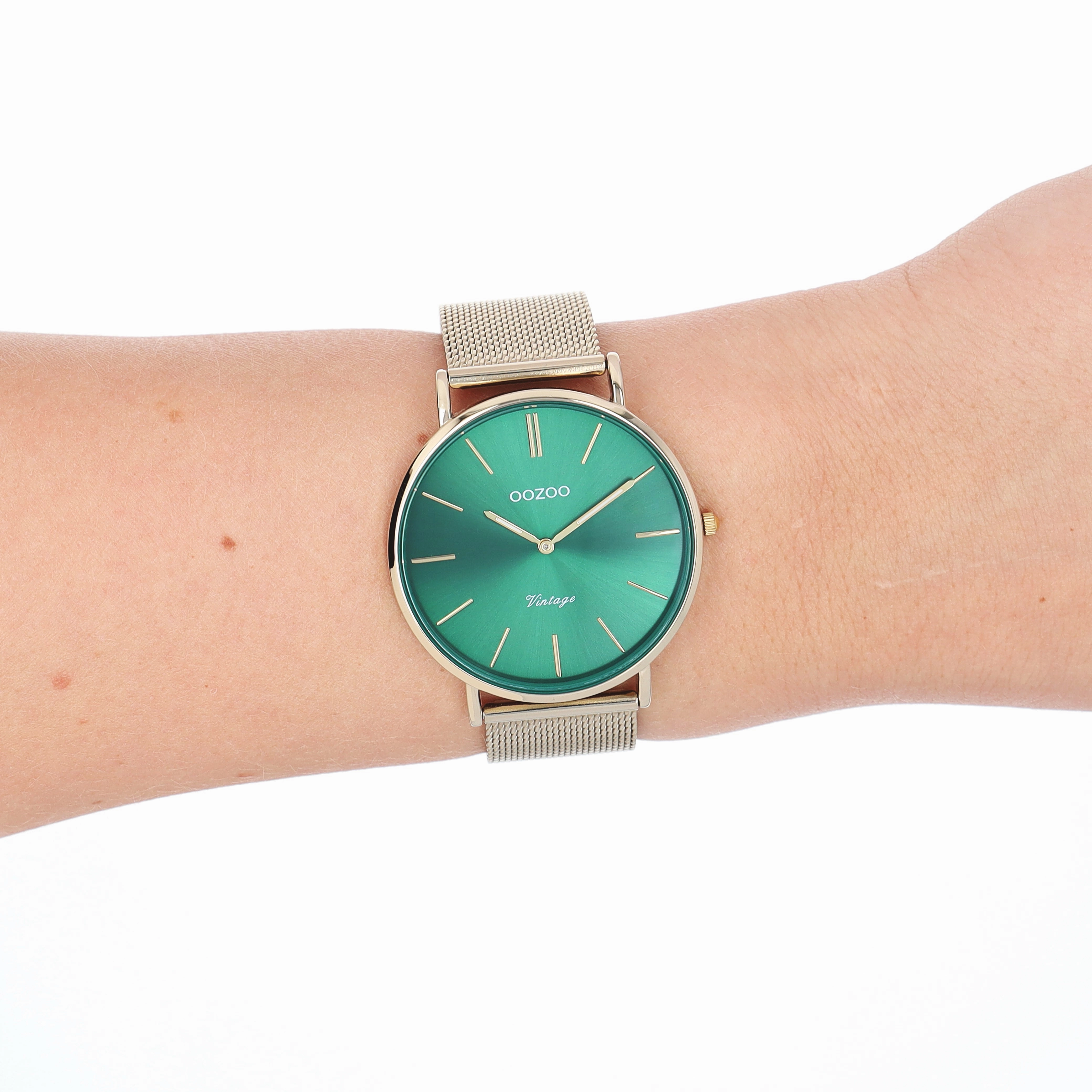 Gold coloured OOZOO watch with metal mesh bracelet - C20294