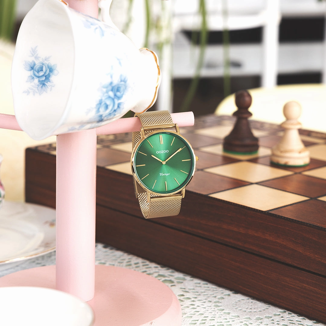 Gold coloured OOZOO watch with metal mesh bracelet - C20294