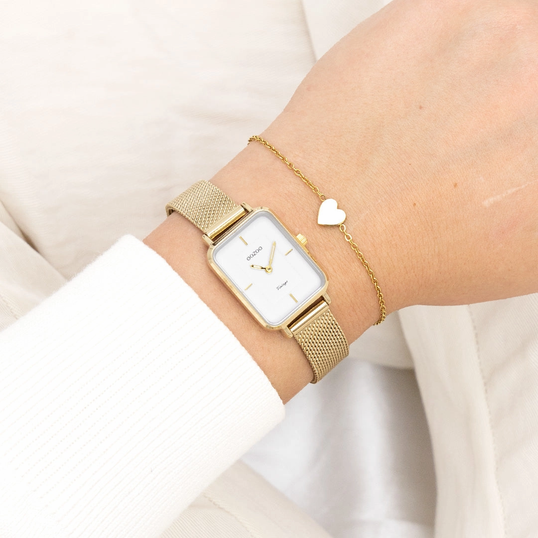 Gold coloured OOZOO watch with metal mesh bracelet - C20352