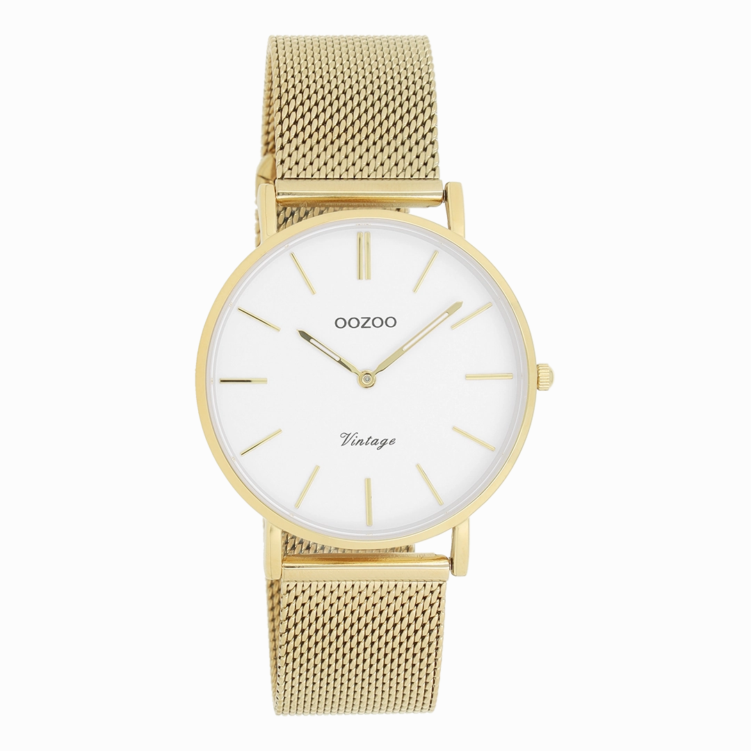 Gold coloured OOZOO watch with metal mesh bracelet - C9910