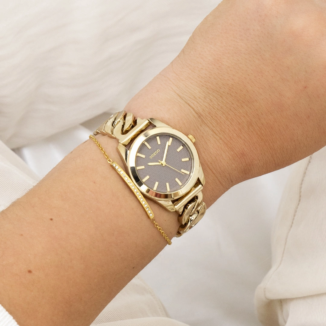 Gold coloured OOZOO watch with petit chain bracelet - C11420