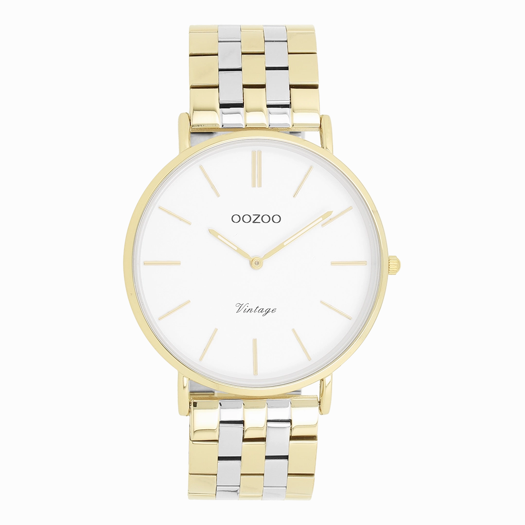 Gold coloured OOZOO watch with silver coloured/gold stainless steel bracelet - C20402