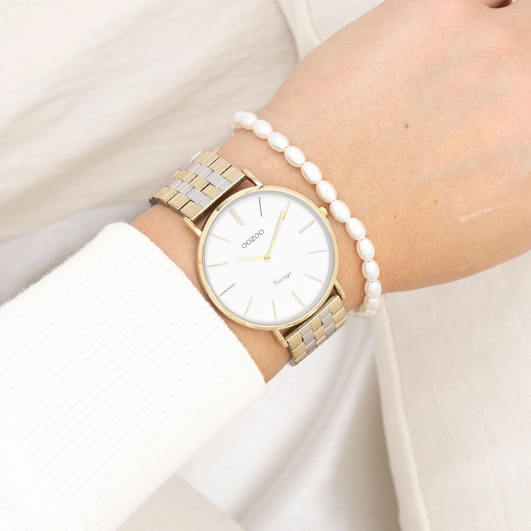 Gold coloured OOZOO watch with silver coloured/gold stainless steel bracelet - C20402
