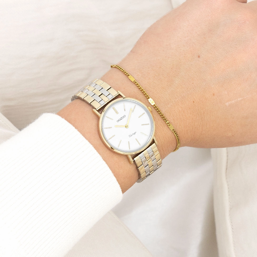 Gold coloured OOZOO watch with silver coloured/gold stainless steel bracelet - C20407