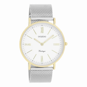 Gold coloured OOZOO watch with silver coloured metal mesh bracelet - C20118
