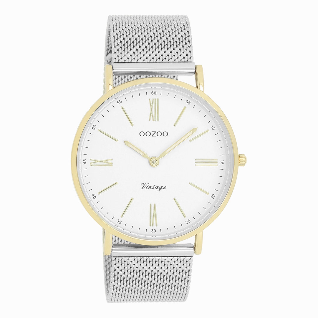 Gold coloured OOZOO watch with silver coloured metal mesh bracelet - C20118