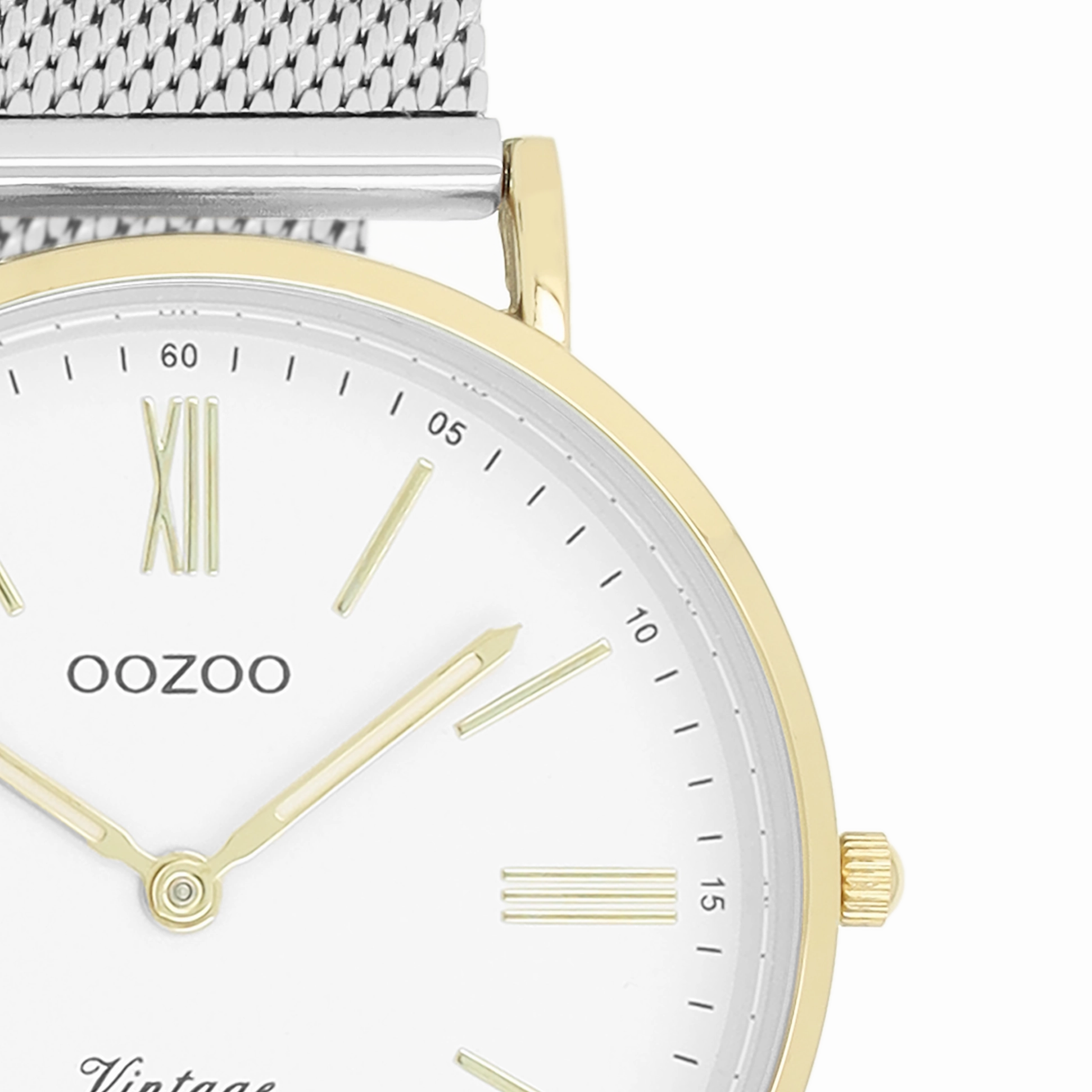 Gold coloured OOZOO watch with silver coloured metal mesh bracelet - C20118