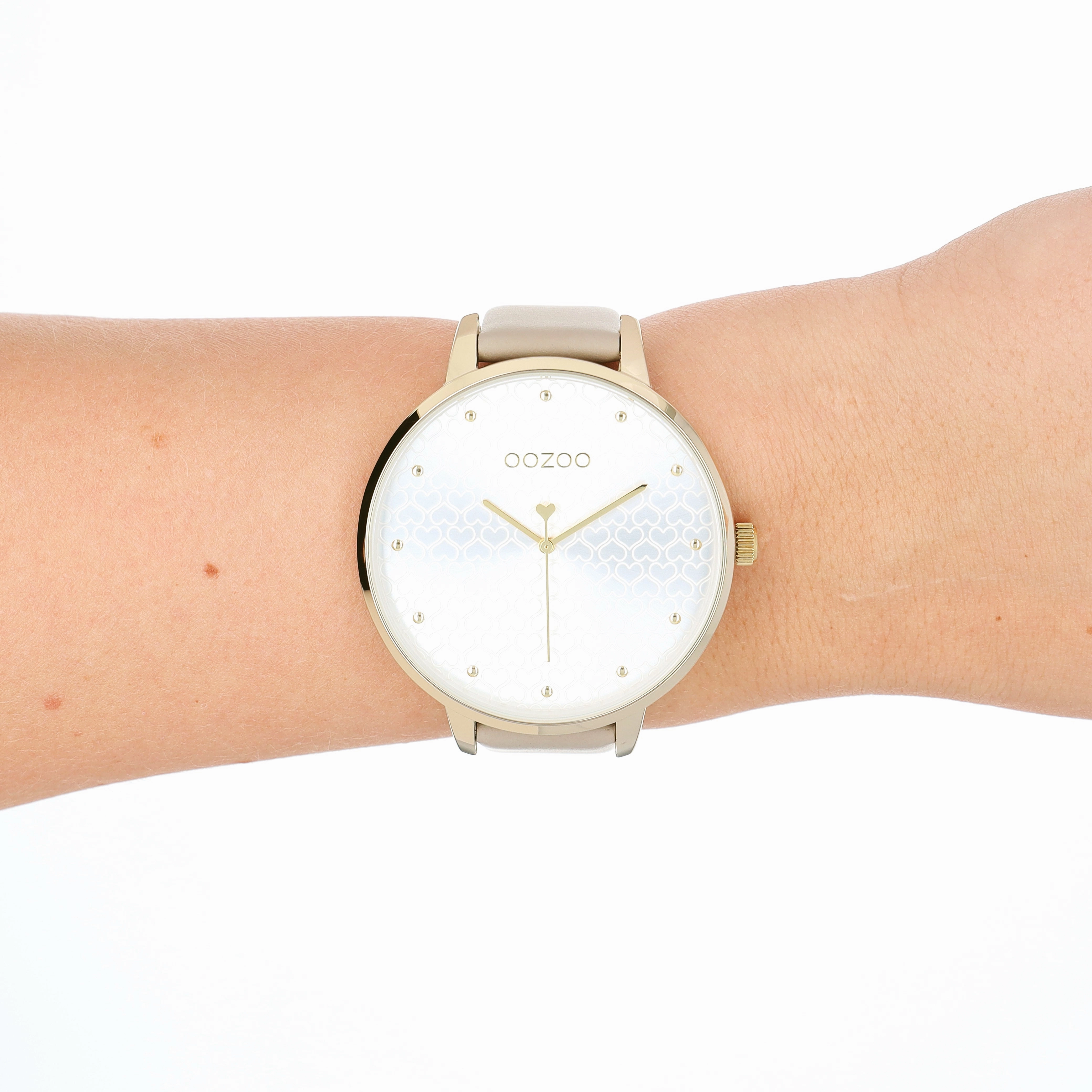 Gold coloured OOZOO watch with taupe leather strap - C11037