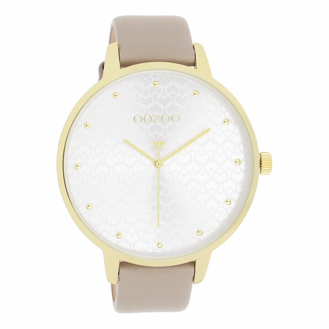 Gold coloured OOZOO watch with taupe leather strap - C11037