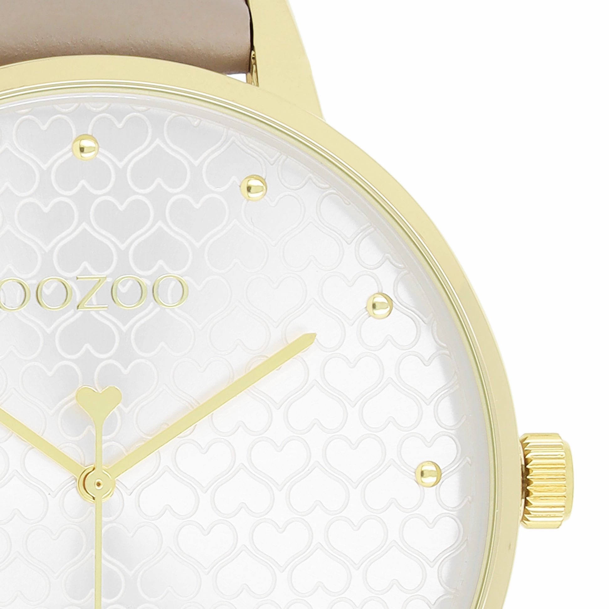 Gold coloured OOZOO watch with taupe leather strap - C11037